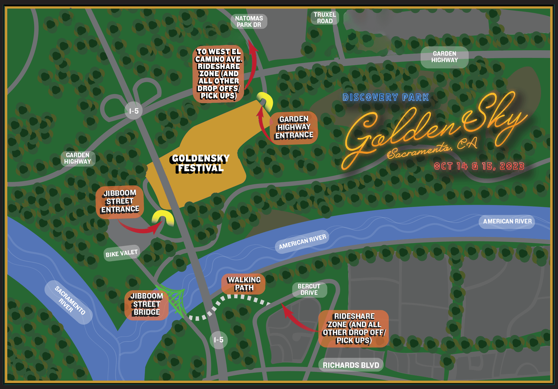 Getting Here GoldenSky Festival 2023 October 14 + 15 Discovery Park
