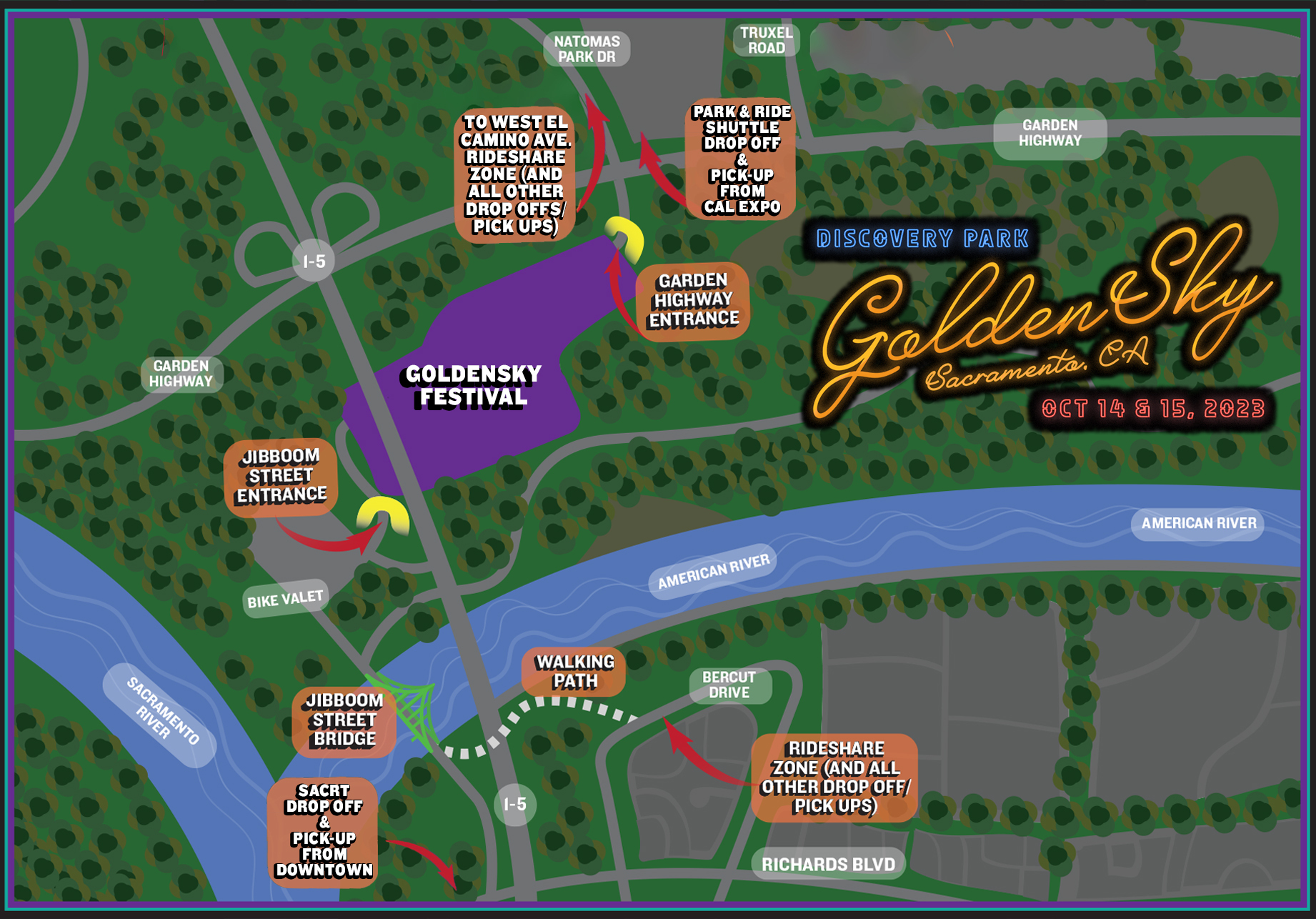 Getting Here GoldenSky Festival 2024 October 1820 Discovery Park